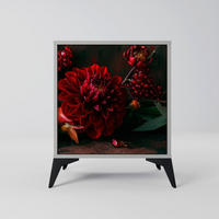 SIDEBOARD DAHLIAS AND POMEGRANATES, Grau, 57,5x42x70,5 cm, Schwarze Metall-Sternfüße - Multicolor/Schwarz, Holzwerkstoff/Metall (57.5/70.5/42cm) - SpaceRebels