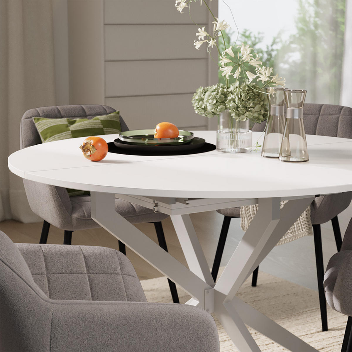 ESSTISCH-SET Loyd, Weiß/Grau, 120 x 120 cm mit 4 Esszimmerstühlen (Grau) - Weiß/Grau, Holzwerkstoff (120/76.5/120cm) - Vicco