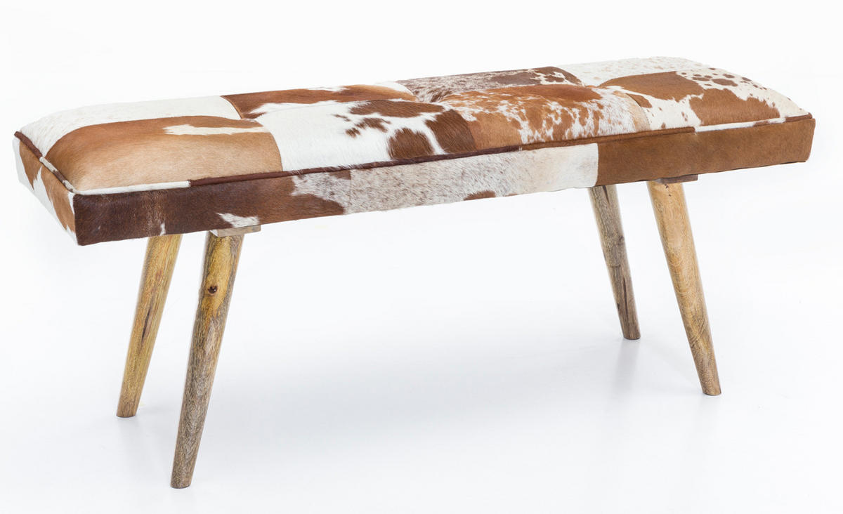 SITZBANK – Ziegenfell/Leder, Landhausstil, Mango Holz, 220 kg Belastbarkeit - Braun, Mangoholz/Leder (120/52/40cm) - KADIMA DESIGN