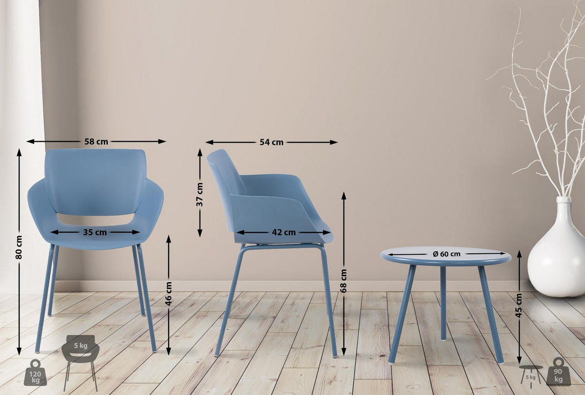 GARTENSITZGRUPPE Kunststoff blau - Blau, Kunststoff - CLP