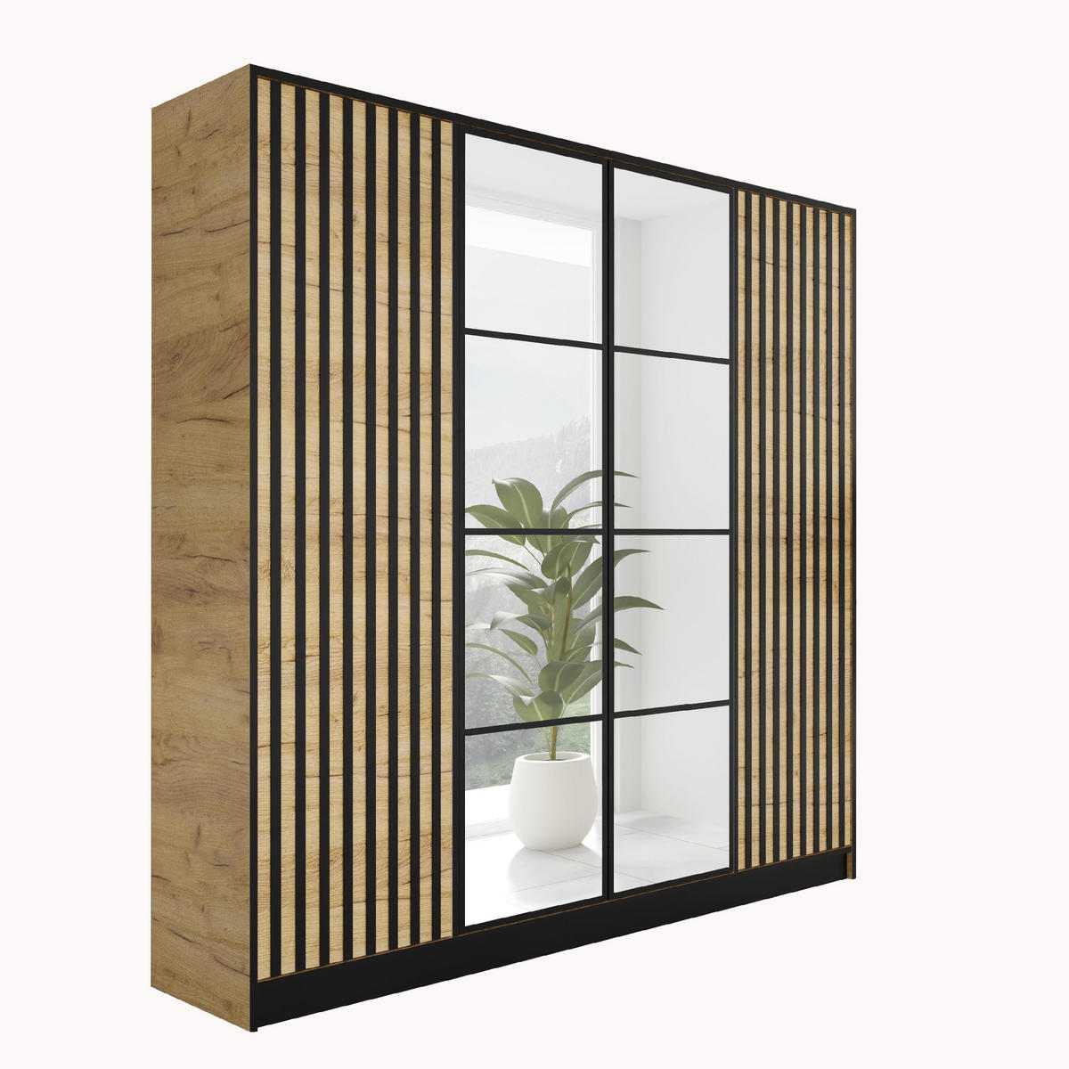 KLEIDERSCHRANK EDEN 4-Türen v3 - 206,4x205x39 cm - Craft Eiche - Honigeiche, Holzwerkstoff (206.4/205/39cm) - Kier Furniture