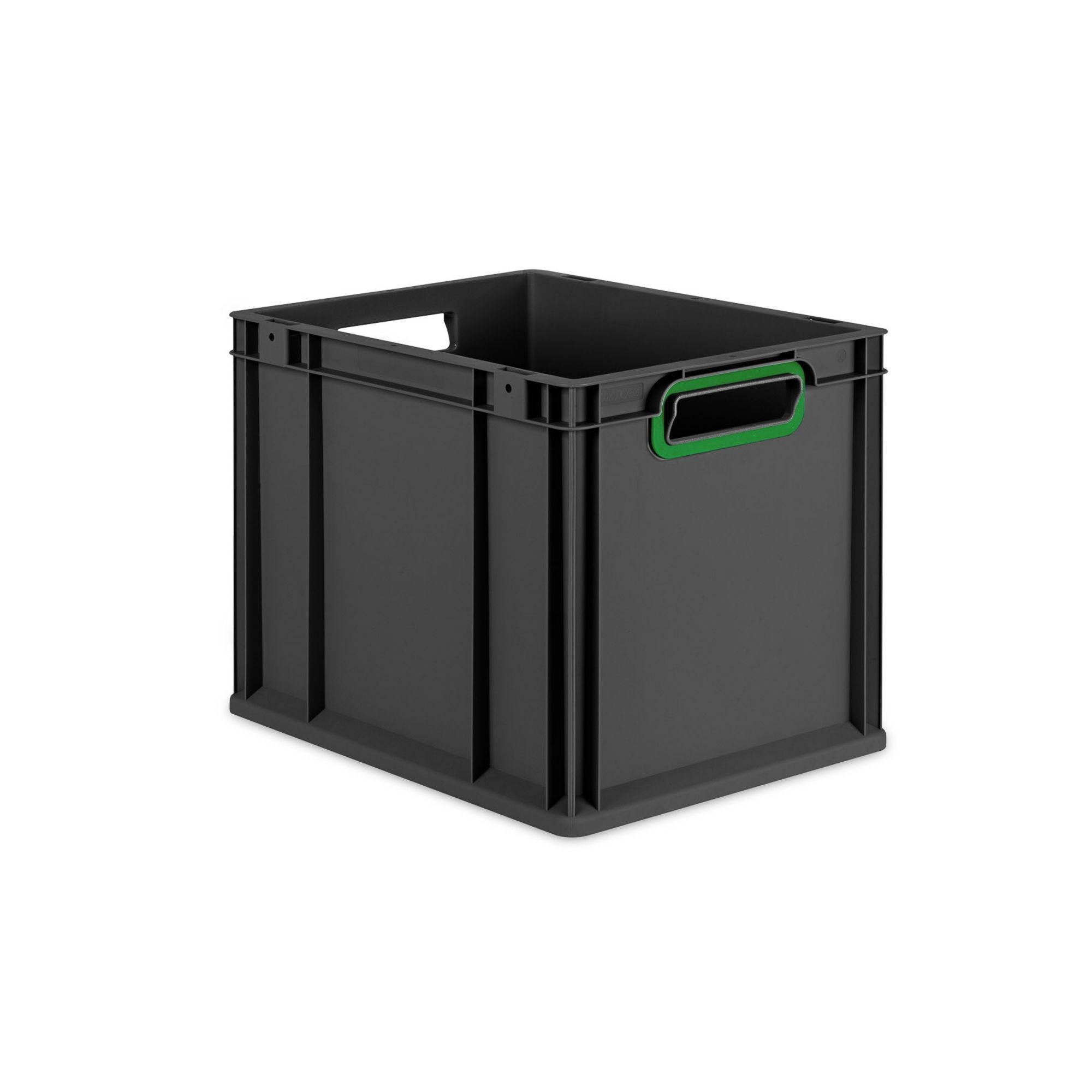 EUROBOX NextGen Color 32x30x40 cm 30 Liter Griffe grün offen, Schwarz - Schwarz/Grün, Kunststoff (30/32/40cm) - PROREGAL