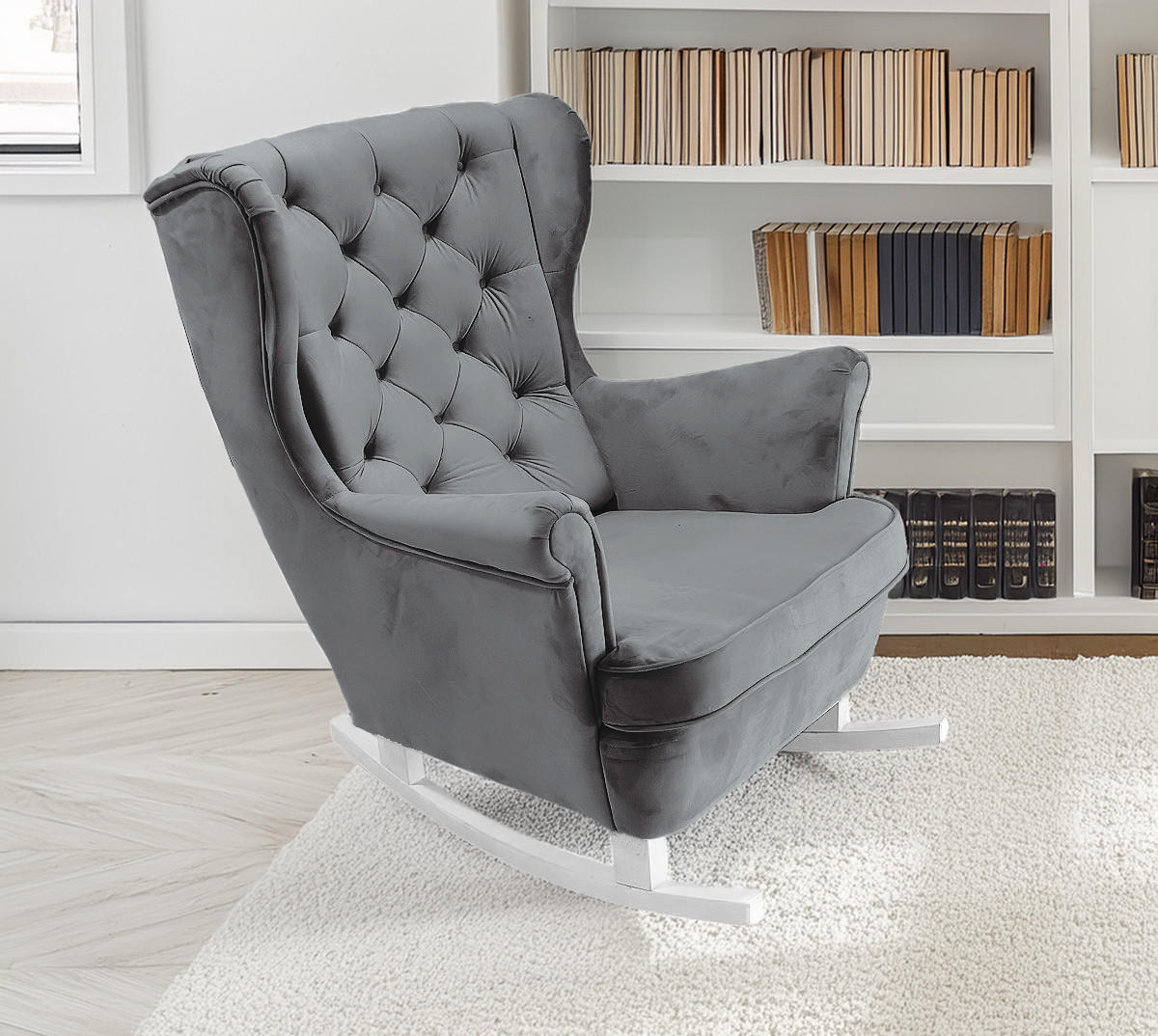 SCHAUKELSESSEL mit gepolstertem Sitz und Armlehnen, 102x81x95 cm, Asche_29858 - Dunkelgrau/Weiß, Holz/Textil (81/102/95cm) - DomoHome