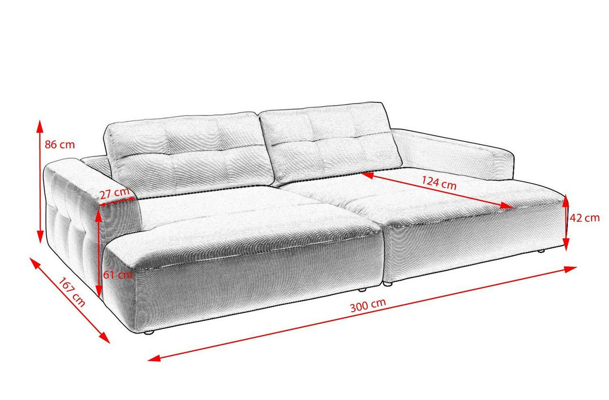 BIG SOFA MIKA Silber Cord - Silberfarben/Schwarz, Kunststoff/Textil (300/86/167cm) - KAWOLA