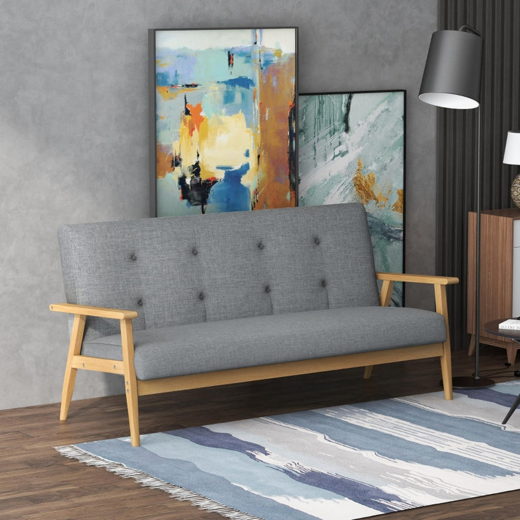 Thumbnail - Redom Dreisitzer-Polstersofa, Dunkelgrau, Textil, 69.5x73x154.5 cm, Wohnzimmer, Sofas & Couches, Sofas, 2-Sitzer Sofas