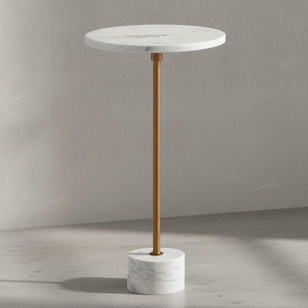 BEISTELLTISCH – Rund Echter Marmor Weiß Gold 30x30x55,5 cm - Weiß, Metall (30/30/56cm) - KADIMA DESIGN