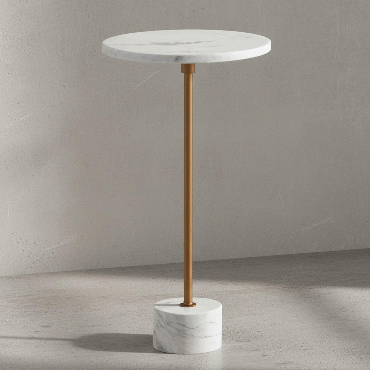 BEISTELLTISCH – Rund Echter Marmor Weiß Gold 30x30x55,5 cm - Weiß, Metall (30/30/56cm) - KADIMA DESIGN