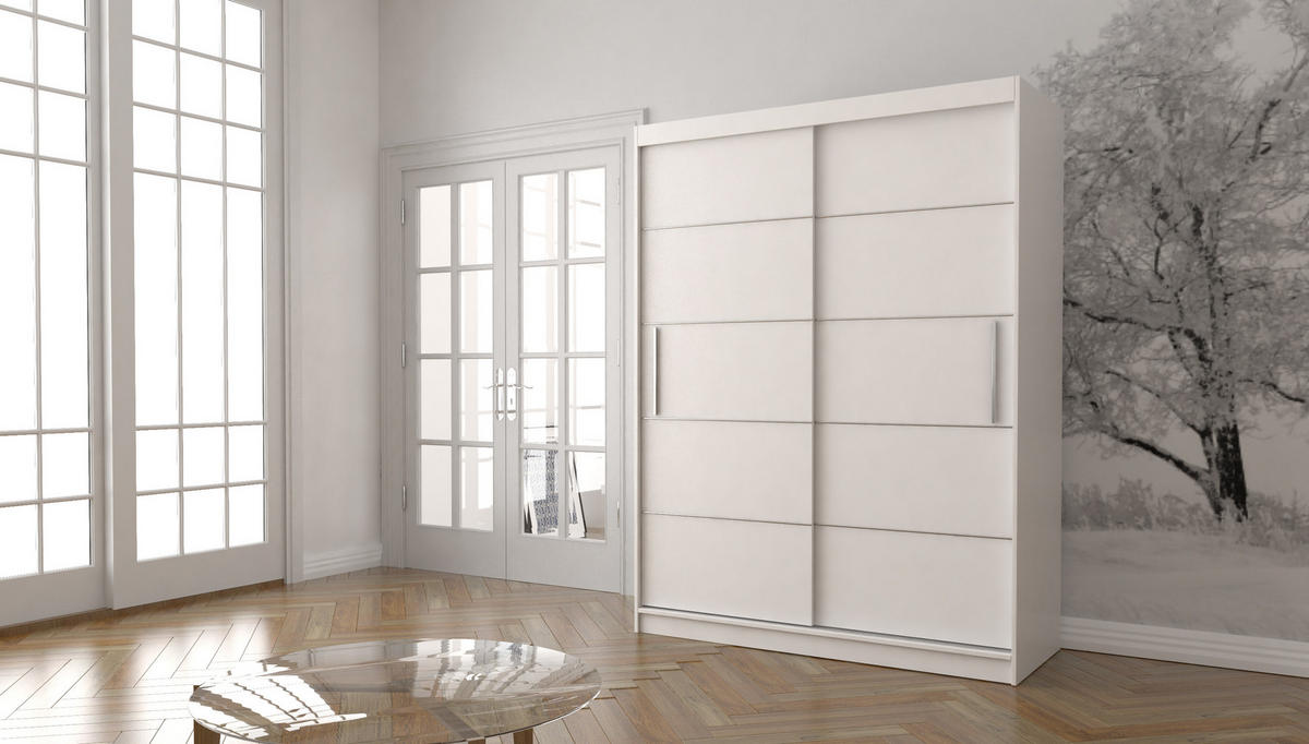 SCHIEBETÜRENSCHRANK - Lara 06 - Weiß - Weiß, Holzwerkstoff/Metall (150/200/61cm) - Möblo