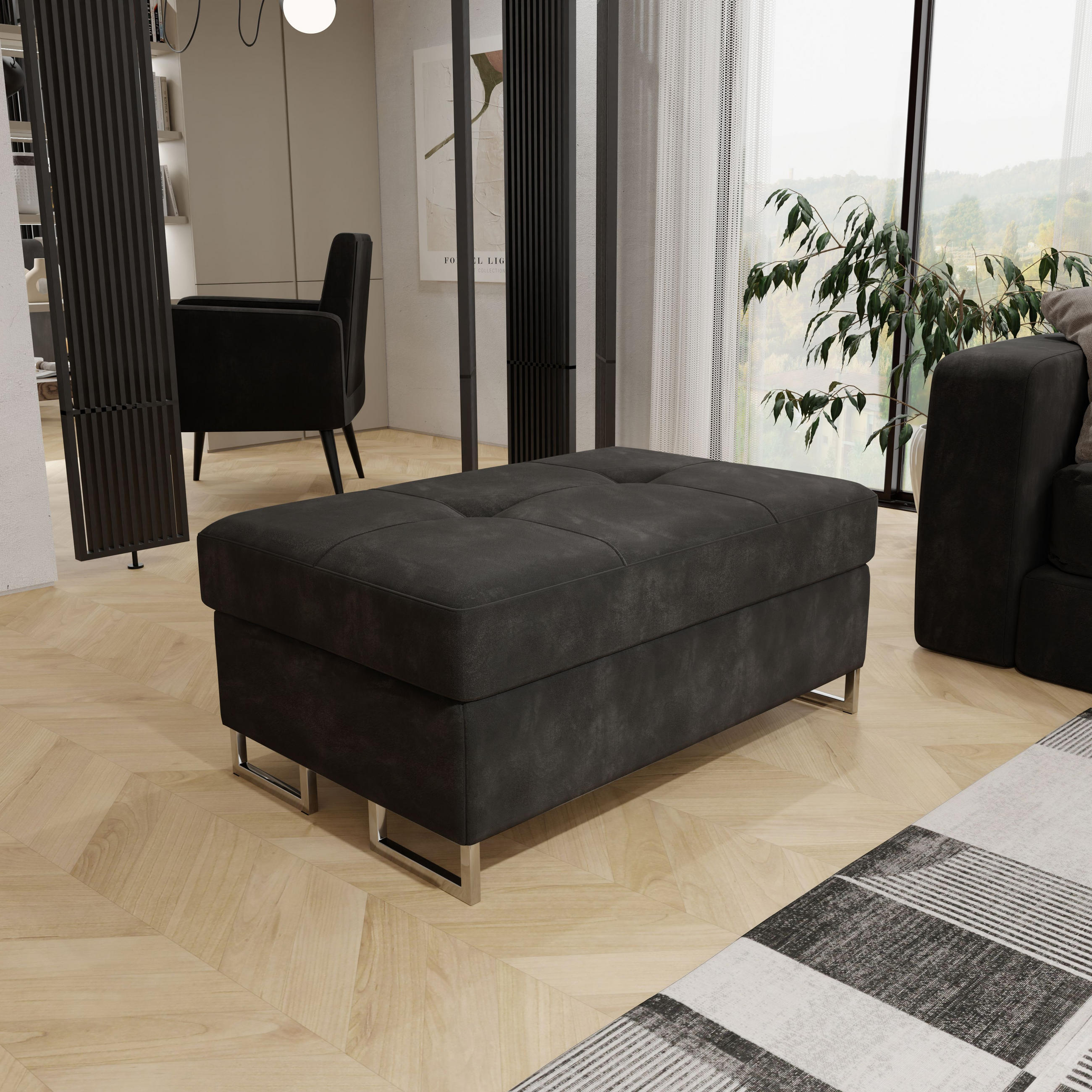 POLSTERHOCKER BARLET Schwarz 100x60 cm - Schwarz, Textil (100/41/60cm) - MASSENO