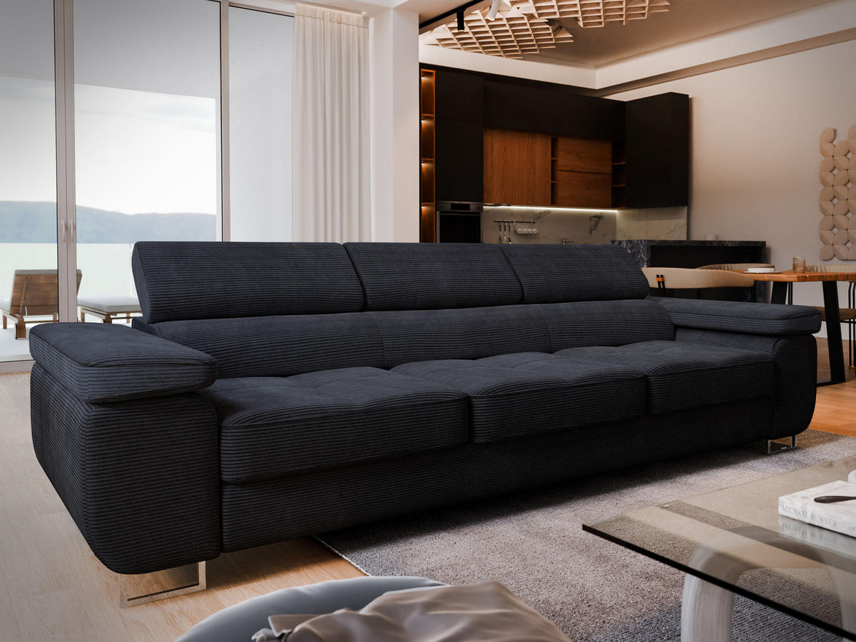 BETTSOFA MOSINE Schwarz Kordstoff mit Schlaffunktion - Anthrazit, Textil (281/87/98cm) - MASSENO