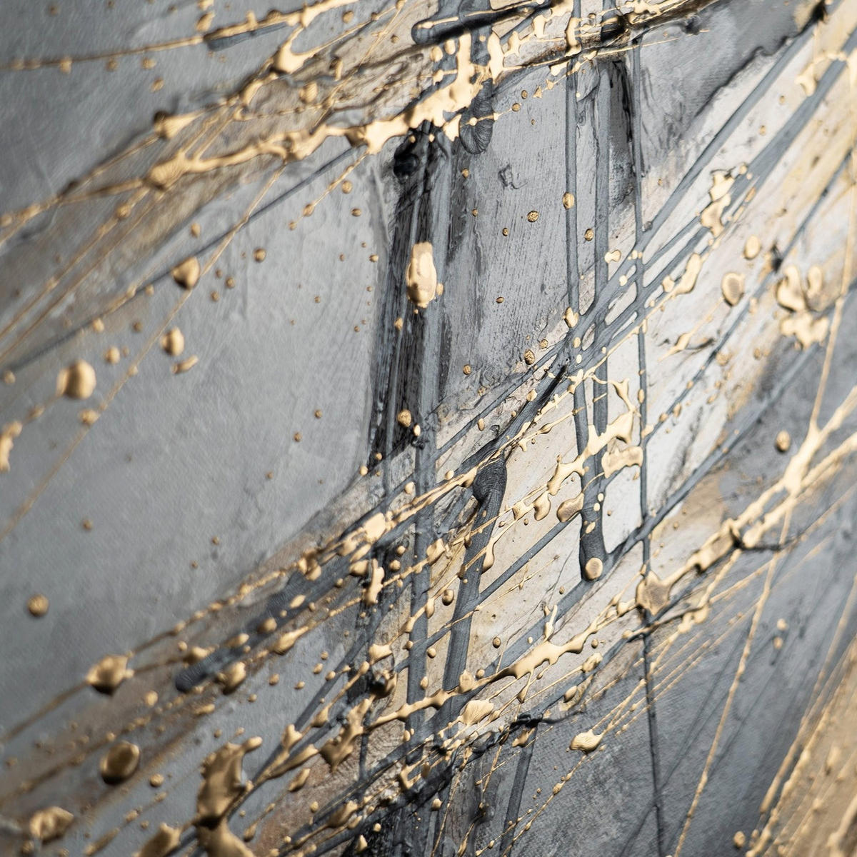 GEMÄLDE Goldener Strich II Schattenfugenrahmen Schwarz 120x80 cm - Schwarz, Holz (120/80cm) - YS-art gallery