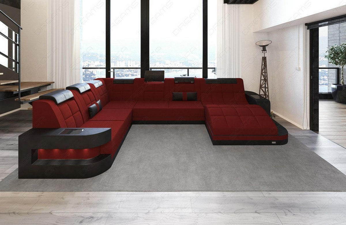 WOHNLANDSCHAFT Wave Dunkelrot Schwarz Mikrofaserstoff - Dunkelrot, Kunststoff (379/80/274cm)