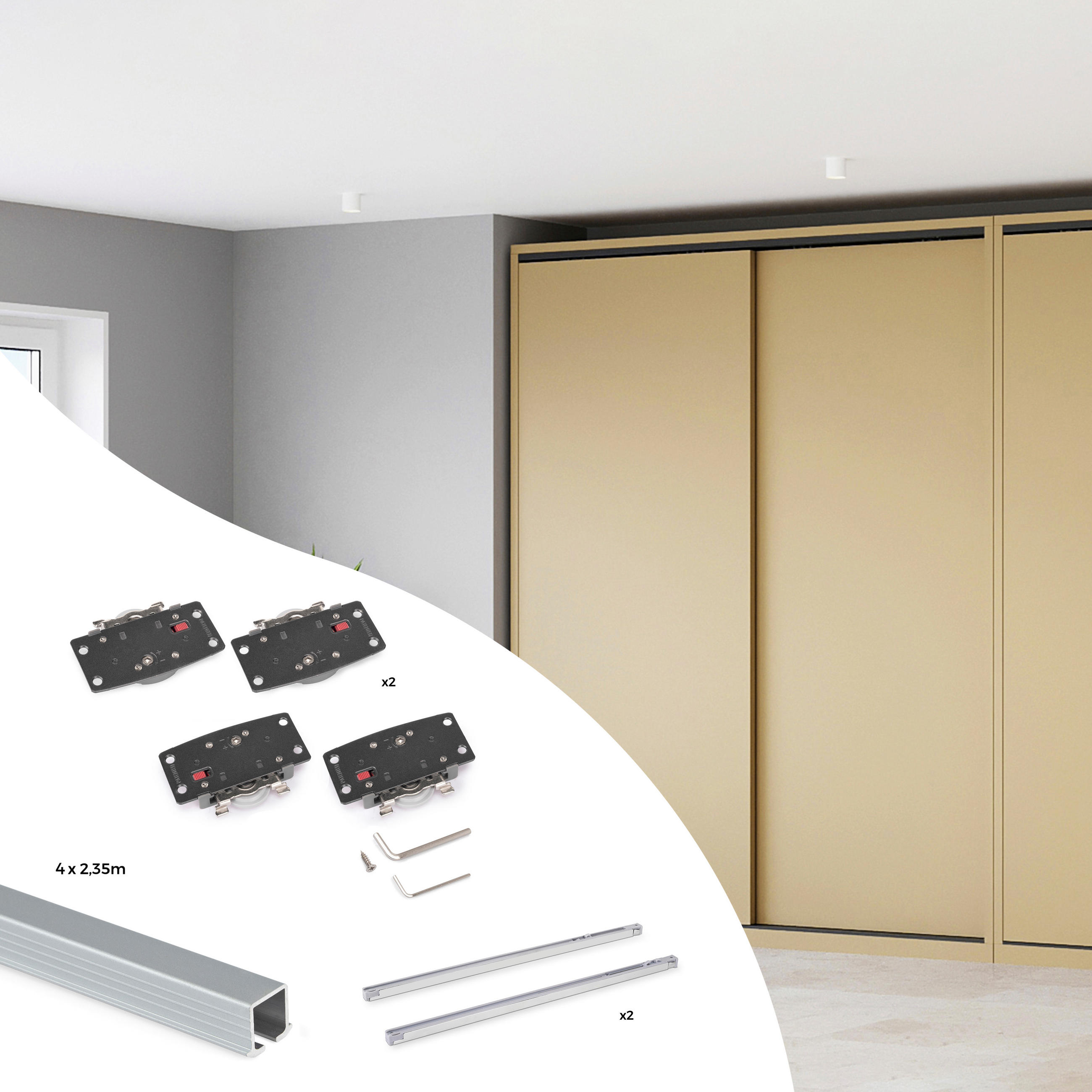SCHIEBETÜEREN und Schrank mit sanftem Schließen mit eingelassenen Schienen 2,35 m, 2er-set - Dunkelgrau, Metall (1.6/2/235cm) - EMUCA