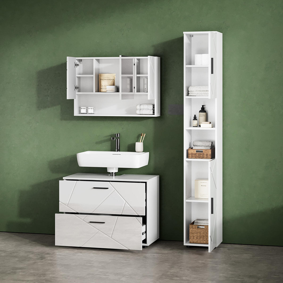 BADSPIEGELSCHRANK Ronco Weiß Hochglanz 80.1 x 55 cm - Weiß Hochglanz, Holzwerkstoff (80.1/55/17cm) - Livinity®