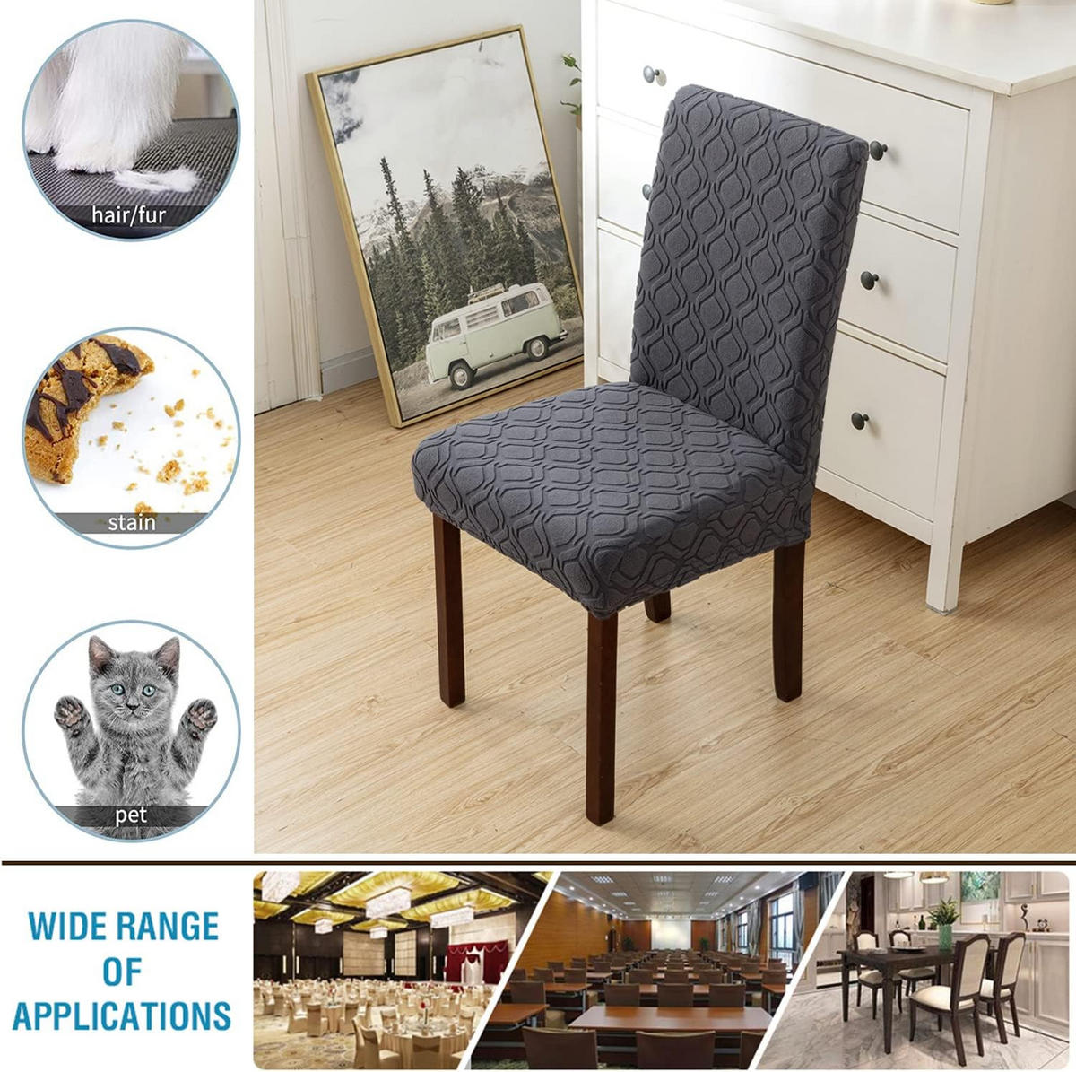 STUHLHUSSE Stretch Stuhlbezug 1 Stück - Dunkelgrau, Textil (18/25cm) - Kaket