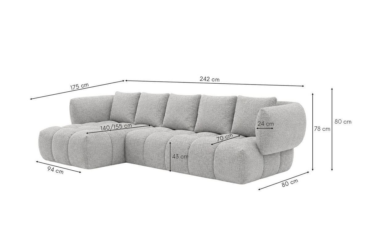 ROHOVÁ SEDAČKA ve tvaru L, žinylková tkanina Puente, Světle šedá, Levá strana, SEVIO L - světle šedá, dřevo (242/175cm) - Kaiser Möbel