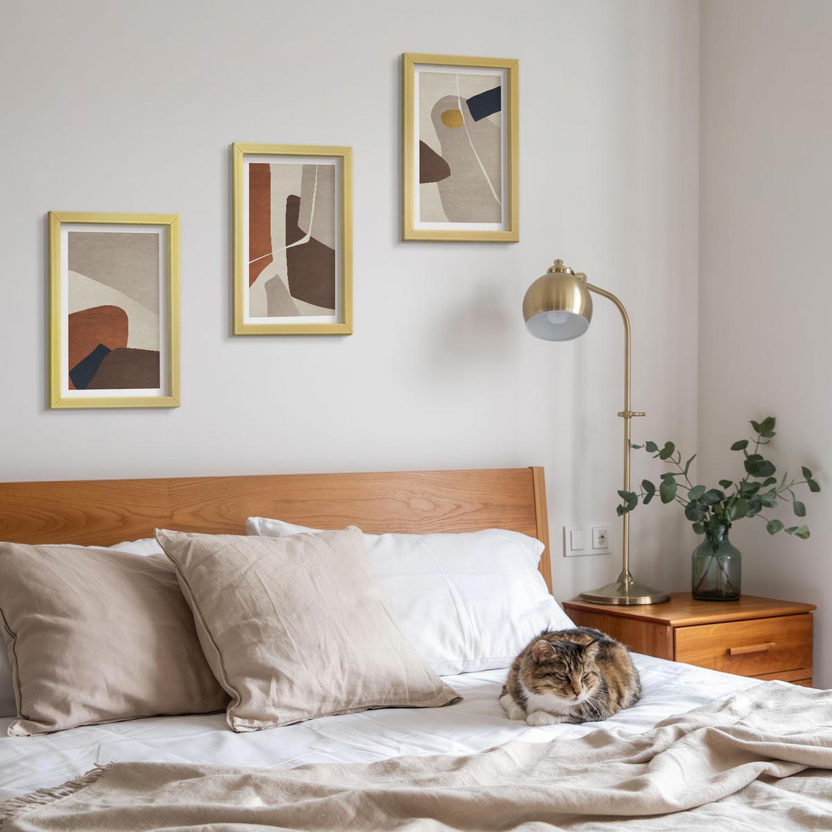 BILDER SET 3er Set - 20x30 cm Goldrahmen - Abstrakte Boho-Malerei - Goldfarben, Kunststoff (20/30cm) - TULUP