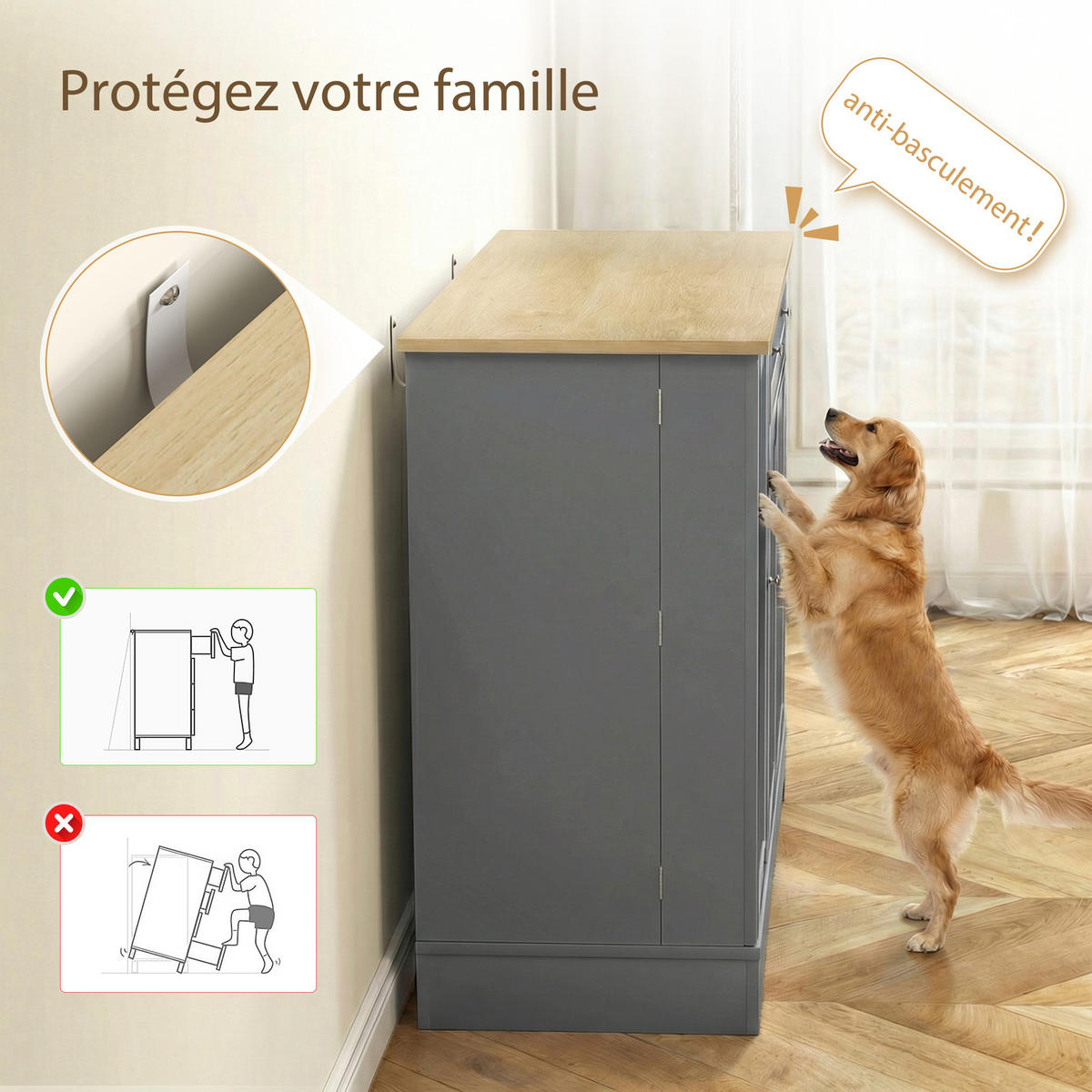 SIDEBOARD DE-11323 3 Türen & Schublade mit verstellbarem Boden Grau - Grau, Holzwerkstoff (105/83/40cm) - ComfortXL