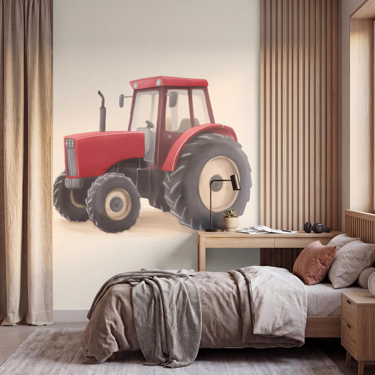 KINDERTAPETE - Traktor - Minimalistisch - Illustration - Rot - 160x280 cm - Rot, Papier (160/280cm) - OnlyWow