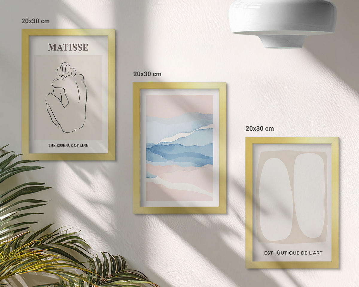 WANDBILDER 3er Set - 20x30 cm Goldrahmen - Matisses abstrakte Formen - Goldfarben, Kunststoff (20/30cm) - ArtPrintCave