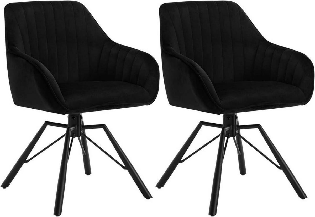 ESSZIMMERSTUHL 2er Set, Samt Sessel, Schwarz - Schwarz, Textil/Metall (57/83.5/53cm) - Woltu