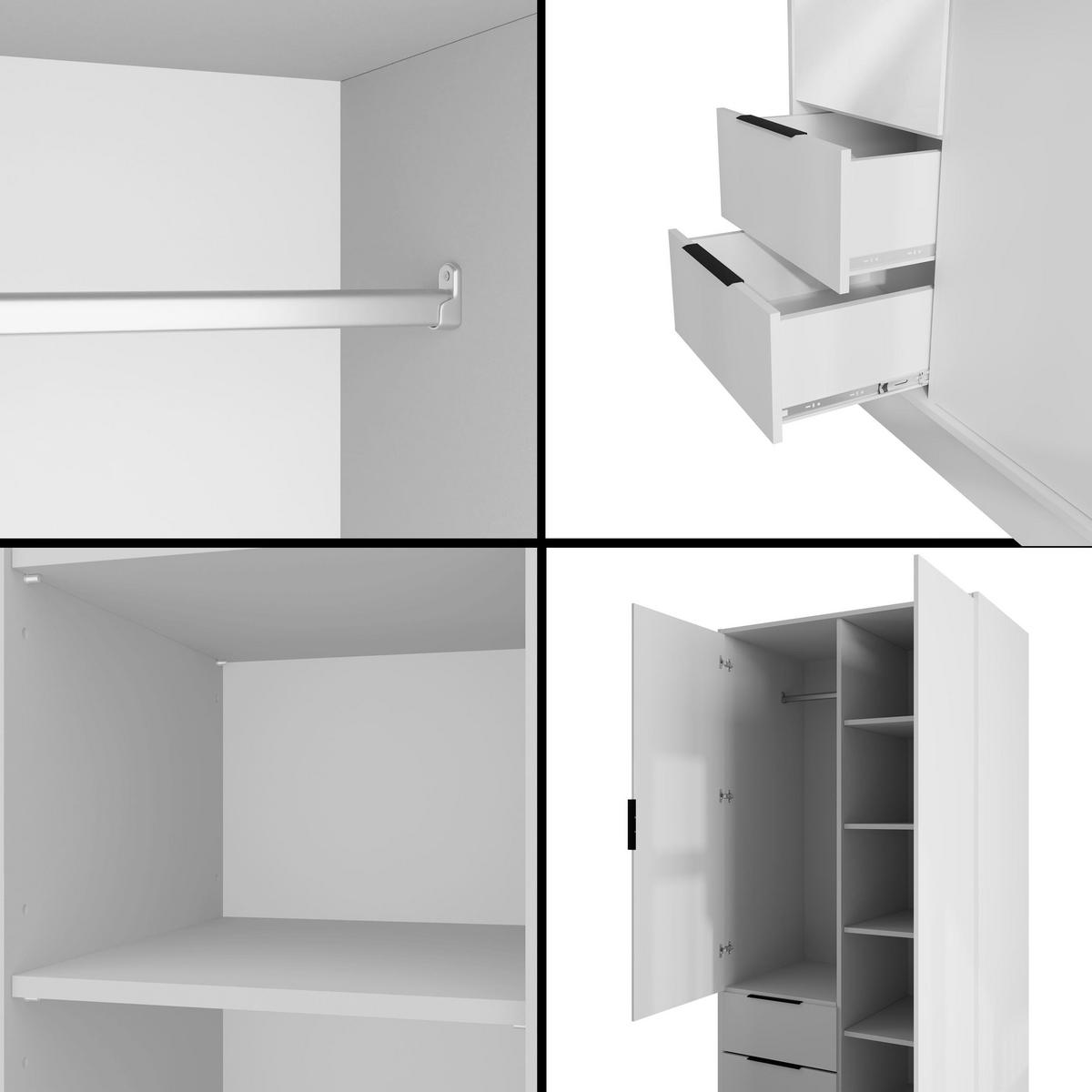 KLEIDERSCHRANK mit Spiegel und Flügeltüren KOLIN 100x200cm Weiß/Weiß - Weiß, Holzwerkstoff (102/200/51cm) - ALTDECOR