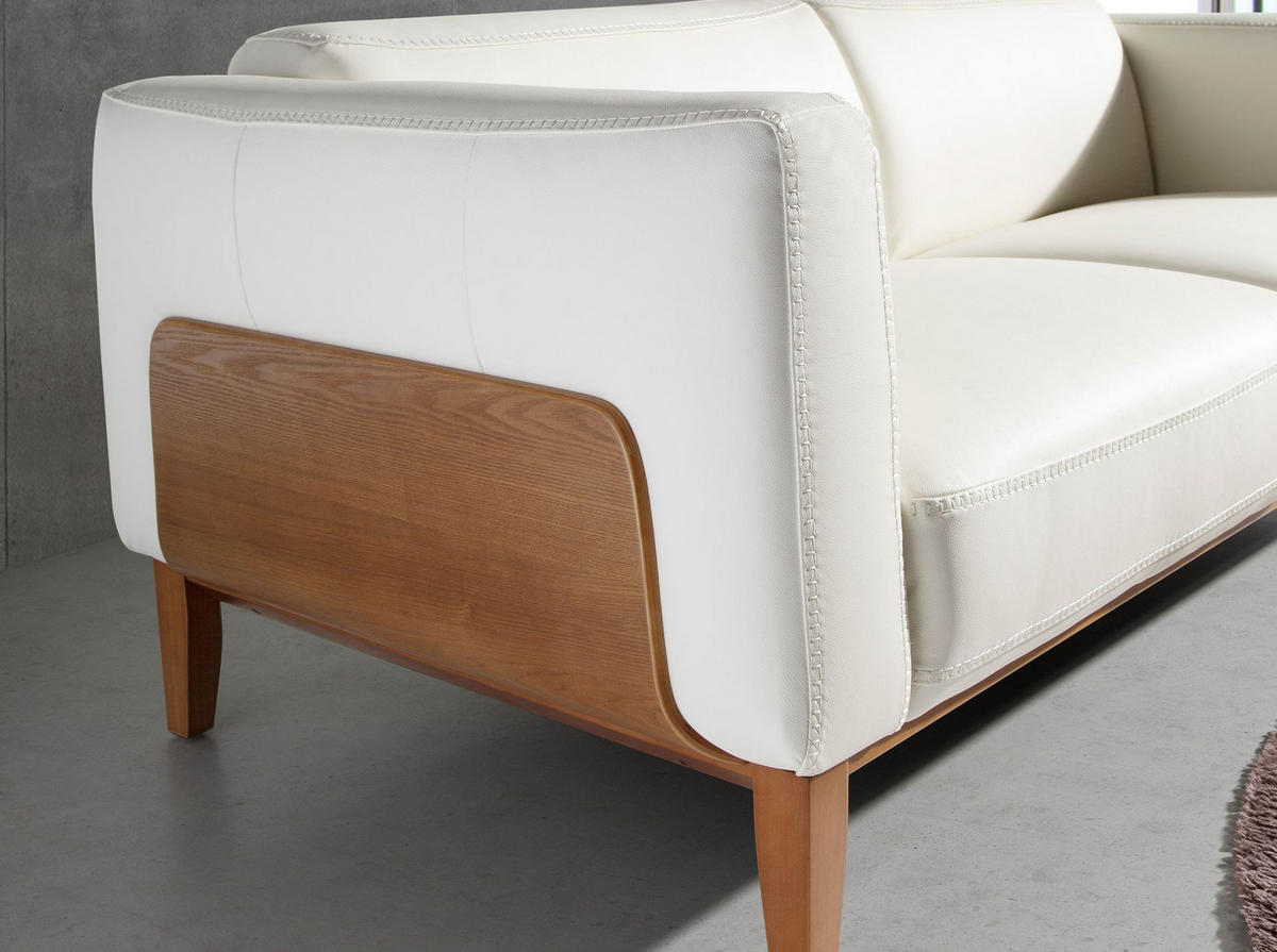 SOFA 3-Sitzer-Sofa aus weißem Leder 209/92/77 cm - Walnussfarben/Weiß, Leder (209/77/92cm) - ANGEL CERDA
