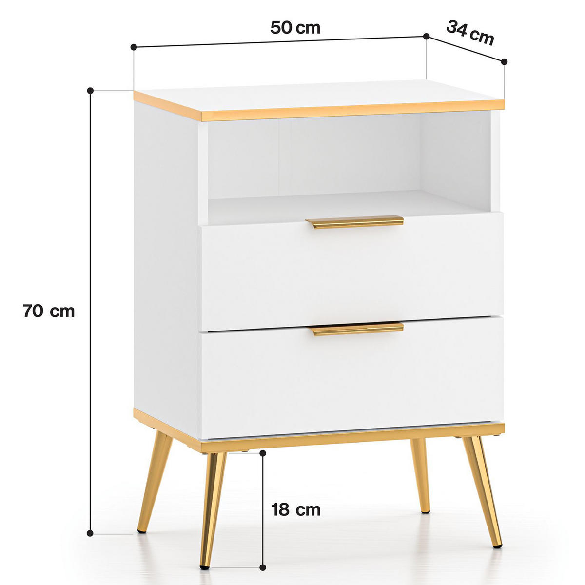 NACHTTISCH VELTI,Weiß - Weiß, Holzwerkstoff (50/70/34cm) - KONSIMO®