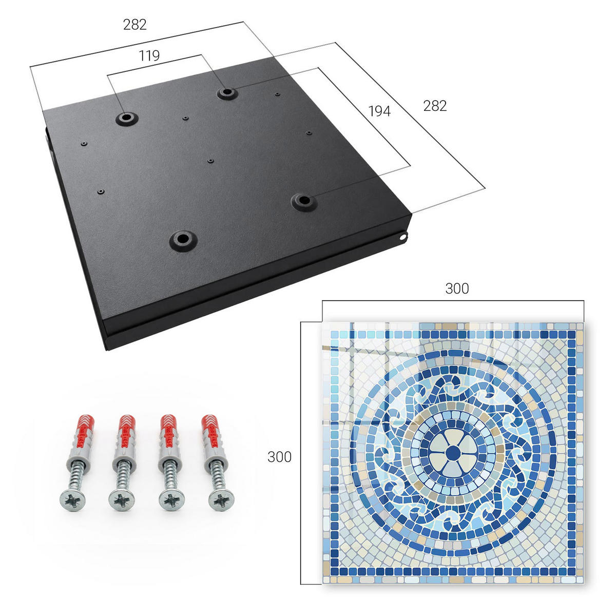 SCHLÜSSELBOX Schwarz 30x30 cm- Türöffnung nach rechts - geometrisches Mosaik - Blau, Metall (30/30/5cm) - TULUP