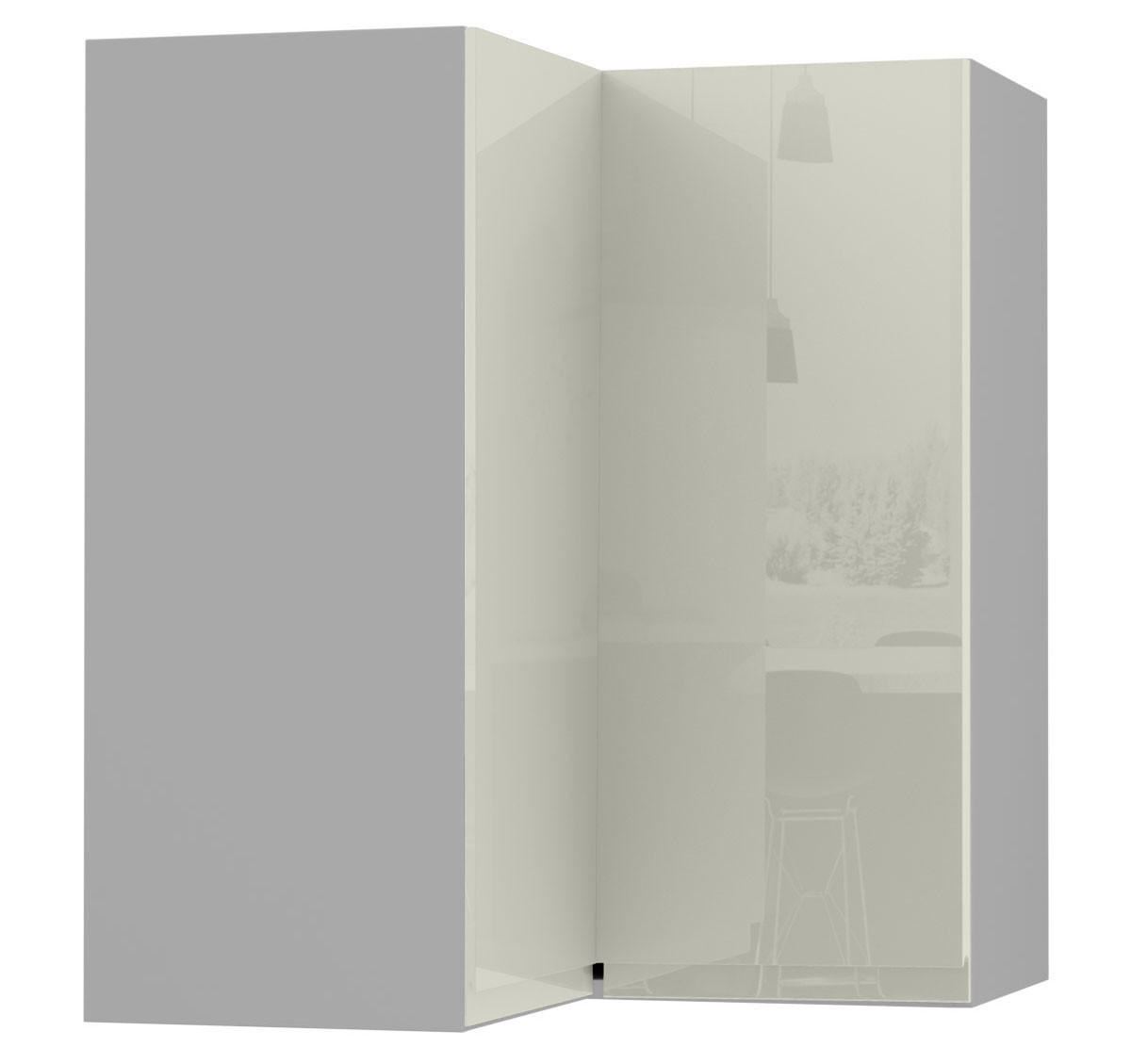 ECKHÄNGESCHRANK Florence W12/60 Grau / RAL 1013 perlweiß HG 60 / 60 / 72cm - Vordertür links - Weiß Hochglanz/Grau, Holz/Holzwerkstoff (72/60/60cm) - Feldmann-Wohnen