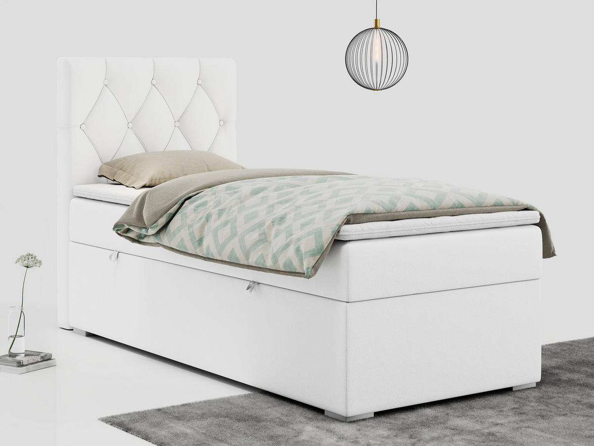 BOXBETT ALDA 90/200 Weiß Kunstleder - H4 - Links Seite - Weiß, Holz/Textil (90/200cm) - MKS