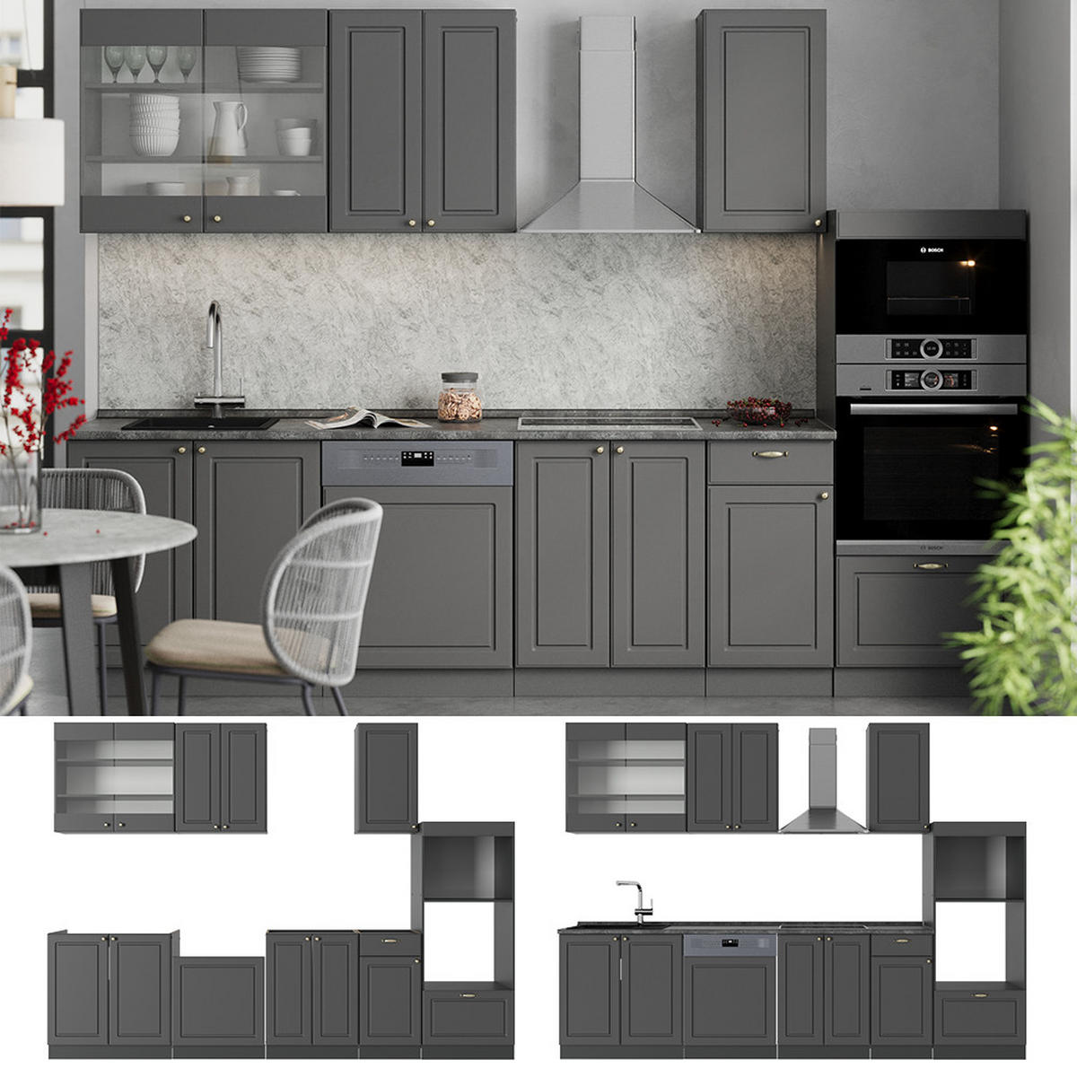 KUCHYŇSKÝ KOUT Fame-Line Anthrazit-Gold Landhaus - antracitová, kompozitní dřevo (300/81.6/60cm) - Vicco