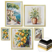 WANDBILDER 5er Set - 50x50 cm & 20x30 cm & 40x60 cm Goldrahmen - Zitrusbaum im Fenster am Meer - Goldfarben, Kunststoff (40/60cm) - ArtPrintCave