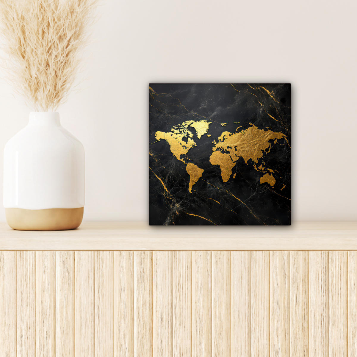 LEINWANDBILD Weltkarte - Gold - Marmor 20x20 cm - Goldfarben, Textil (20/20cm) - MuchoWow