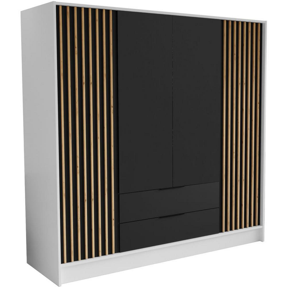 DREHTÜRENSCHRANK Nero 200/51/200 cm mit Lamellen weiß+schwarz - Schwarz/Weiß, Holzwerkstoff (200/200/51cm) - Beautysofa