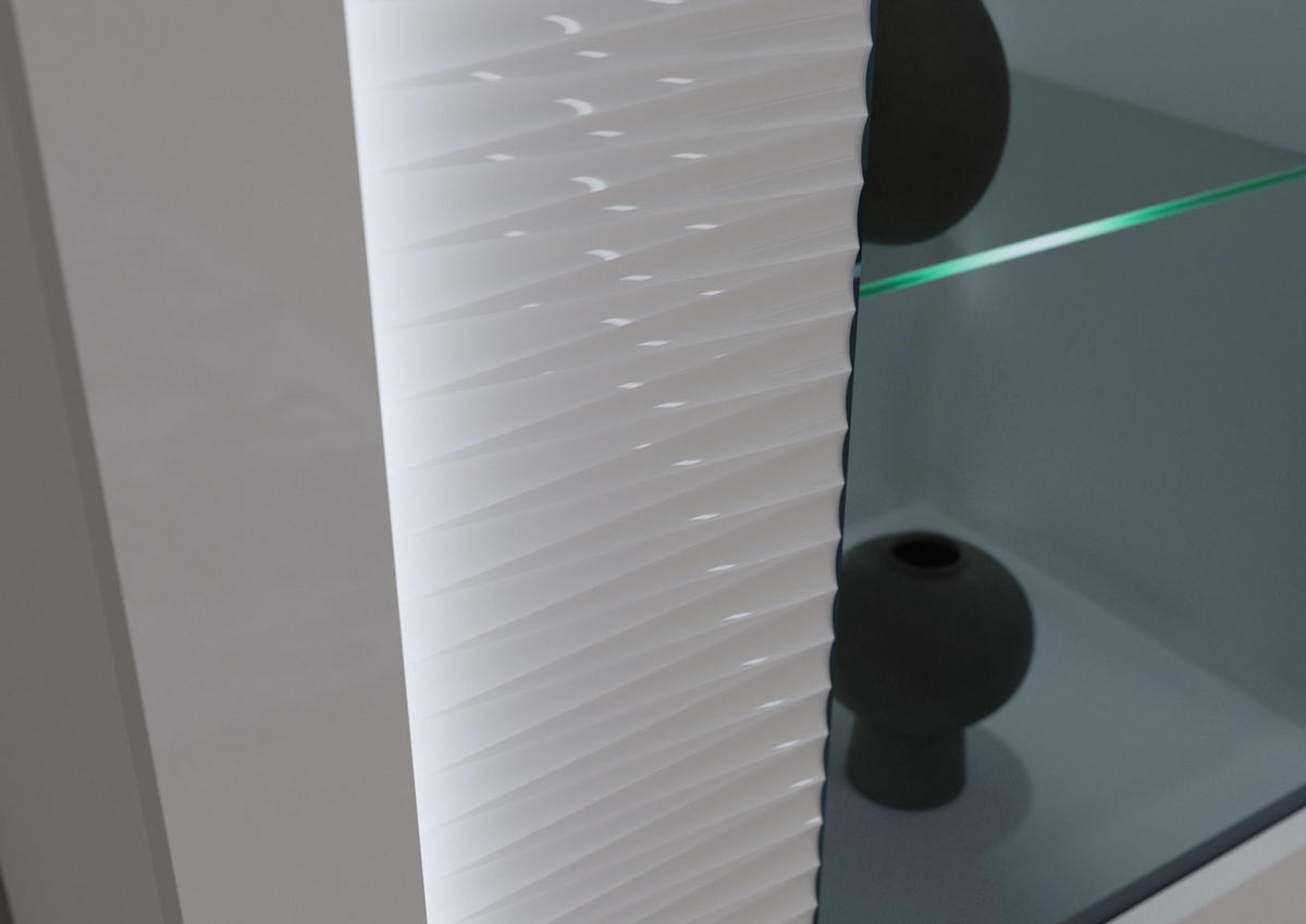 WOHNWAND weiß Hochglanz 330 cm, Soft-Close-Funktion, inkl. Beleuchtung - Weiß Hochglanz/Silberfarben, Glas/Holzwerkstoff (332/202/42cm) - Inn.Furn
