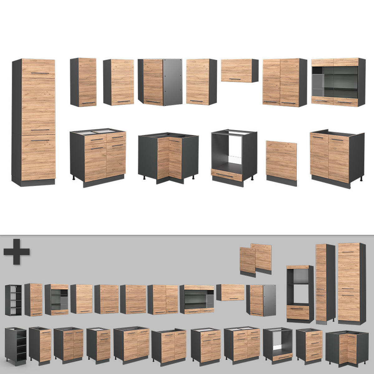 ECKKÜCHE Fame-Line Goldkraft Eiche/Anthrazit 227 x 287 cm, AP Eiche - Anthrazit/Eiche Wotan, Holzwerkstoff (287/81.6/60cm) - Vicco