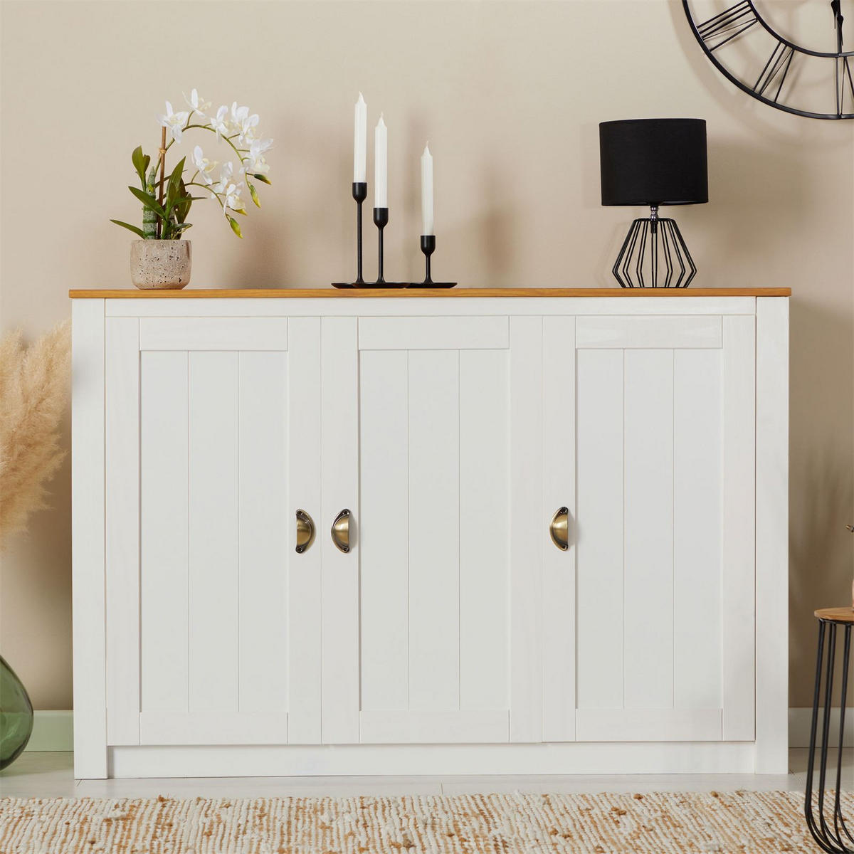 SIDEBOARD BOLTON - Weiß/Braun, Holz (130/88/40cm) - IDIMEX