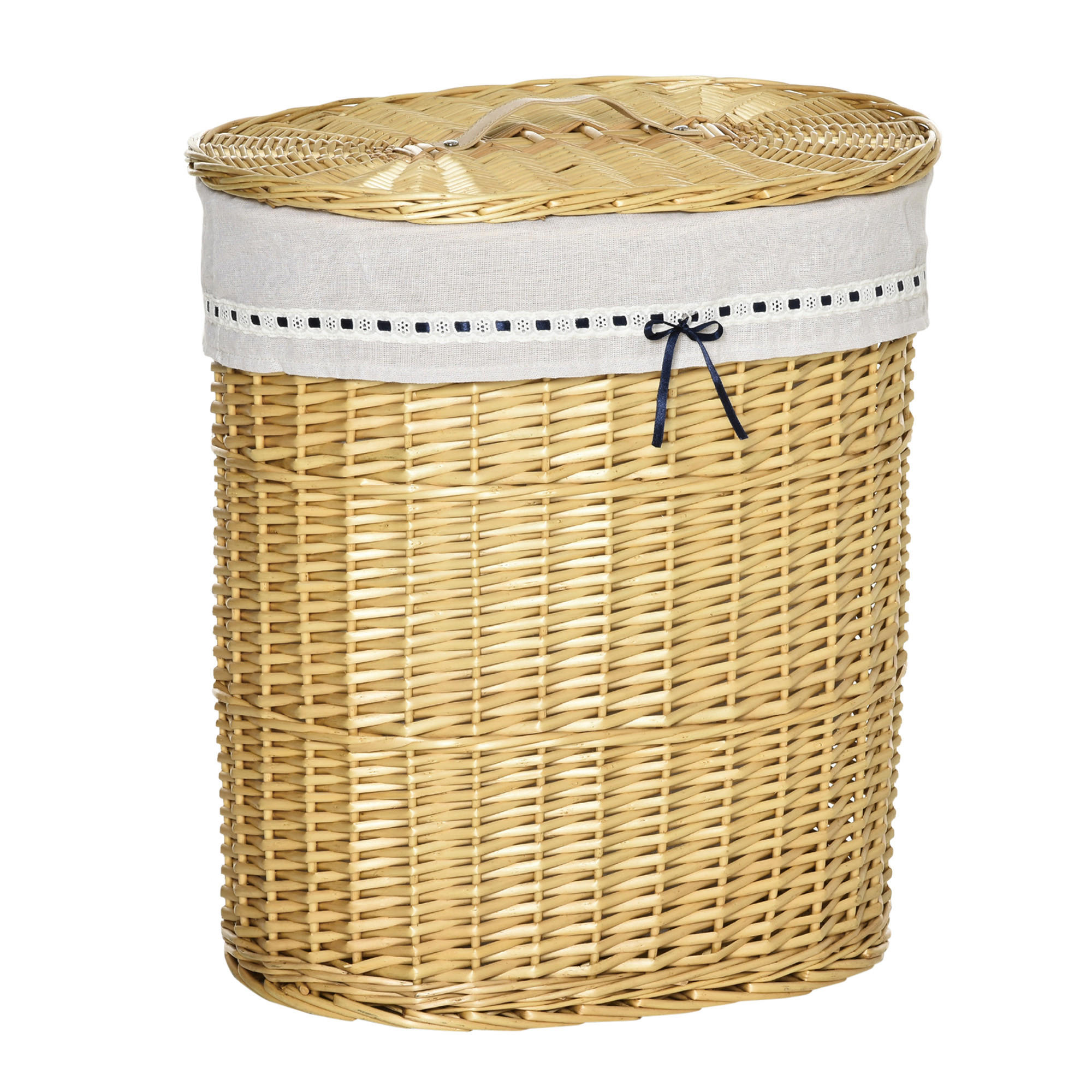 WÄSCHEKORB, Weidenrute, Naturholz - Naturfarben, Holz (38/57/51cm) - HOMCOM