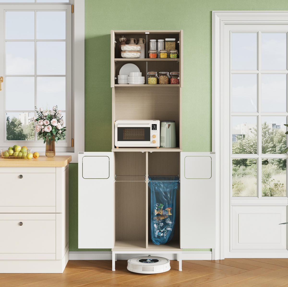 BUFFET 53/35/181 cm mit offener Nische & viel Stauraum in Weiß - Weiß, Holzwerkstoff (35/181/53cm) - BEAOK