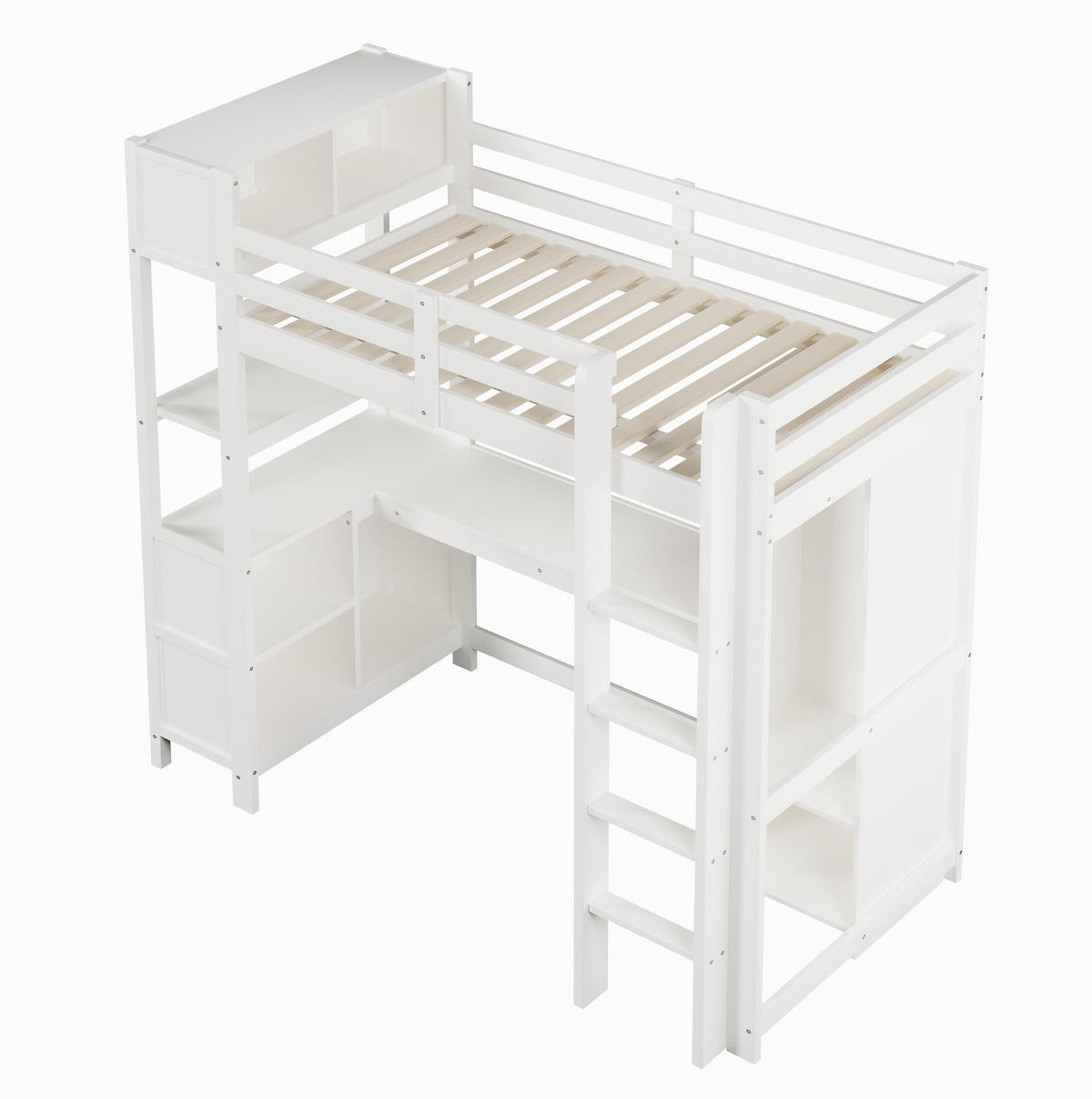 HOCHBETT 90x200 cm in Weiß mit Schreibtisch, Regalen und Kleiderschrank - Weiß, Holz (90/200cm) - IVMEU