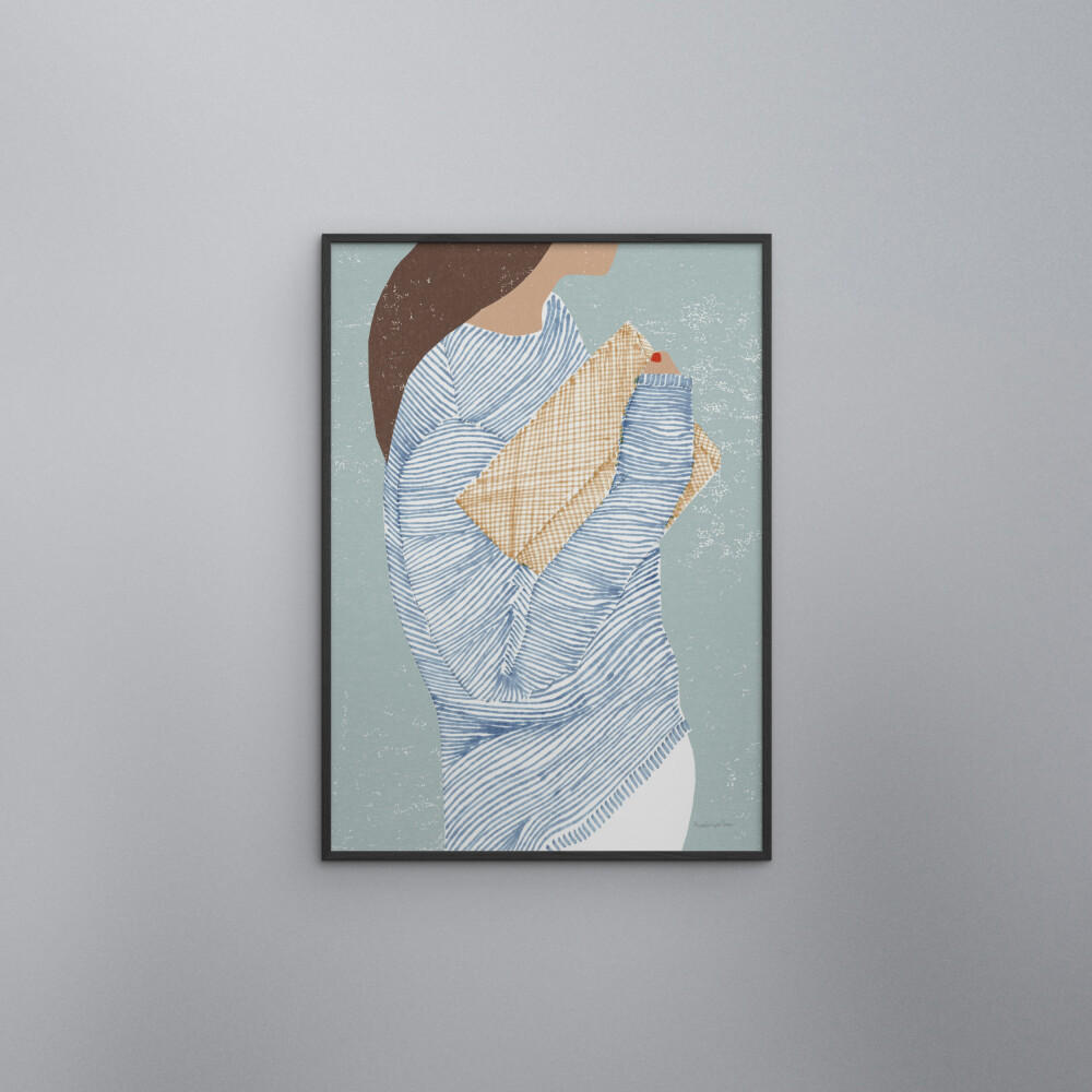 POSTER mit Rahmen Wild Apple - Striped I - Blau/Schwarz, Holz/Papier (50/70cm) - Poster&Frame