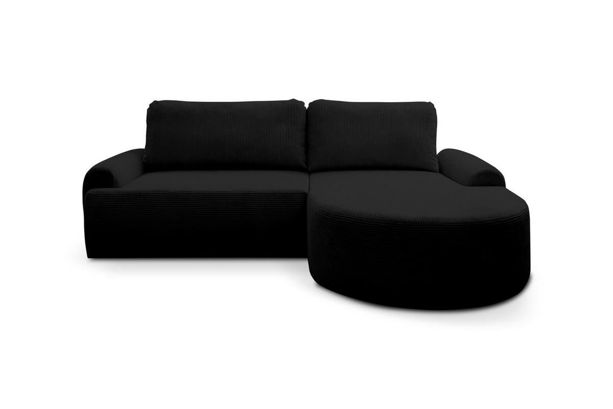 ECKSOFA Dream Cord in L-Form mit Schlaffunktion und Bettkasten, Farbe: Schwarz, Cordstoff, Ottomane Rechts - Schwarz, Textil (260/136cm) - VENASI MÖBEL