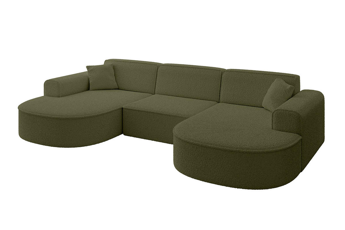 WOHNLANDSCHAFT MARI-U1 - 295x163x73,5 cm Grün Bouclé - Schwarz/Grün, Holzwerkstoff/Kunststoff (295/73.5/163cm) - ALTDECOR