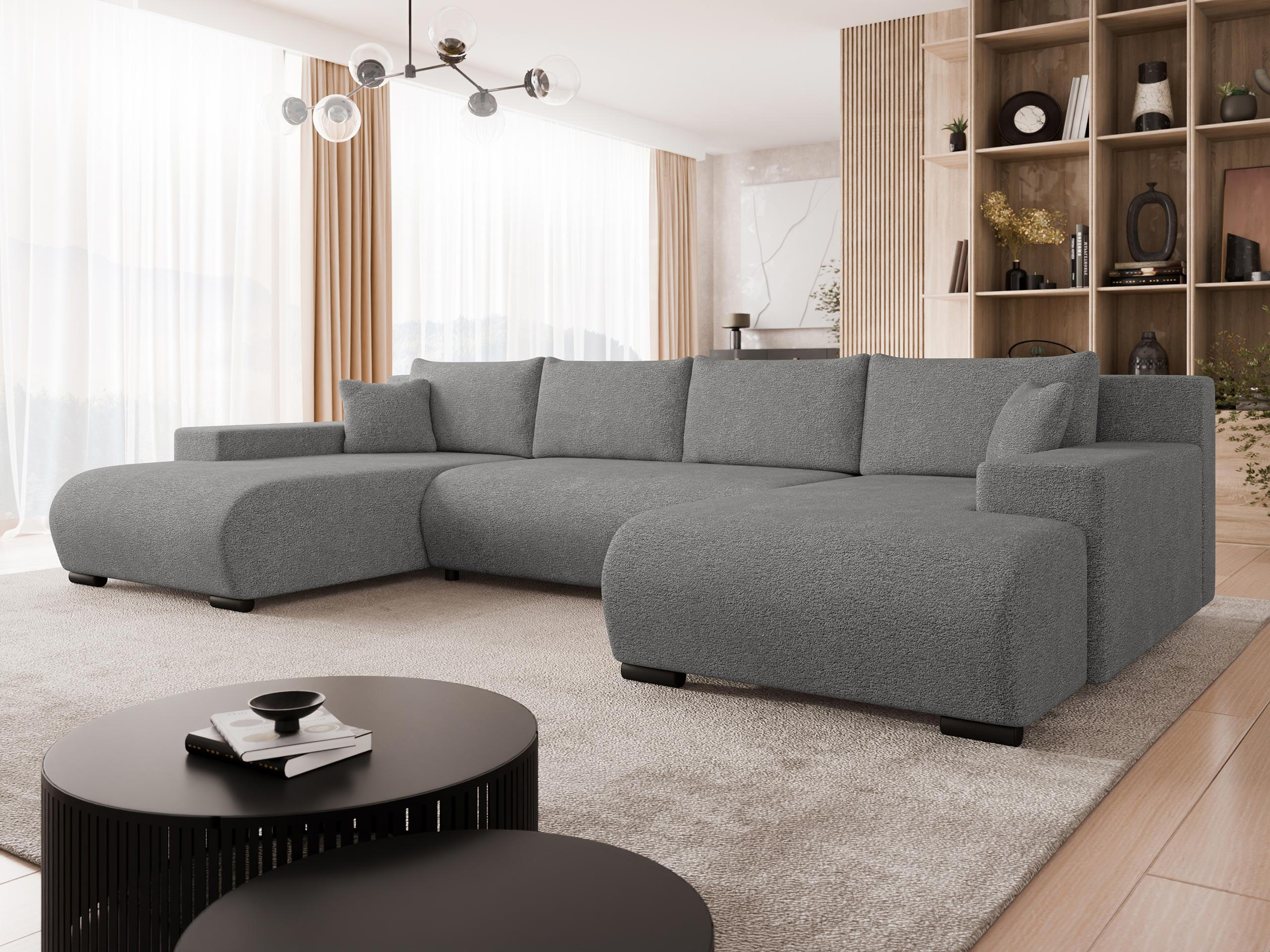 WOHNLANDSCHAFT Nojan U - Dunkelgrau/Schwarz, Holz/Kunststoff (351/80/191cm) - MIRJAN24