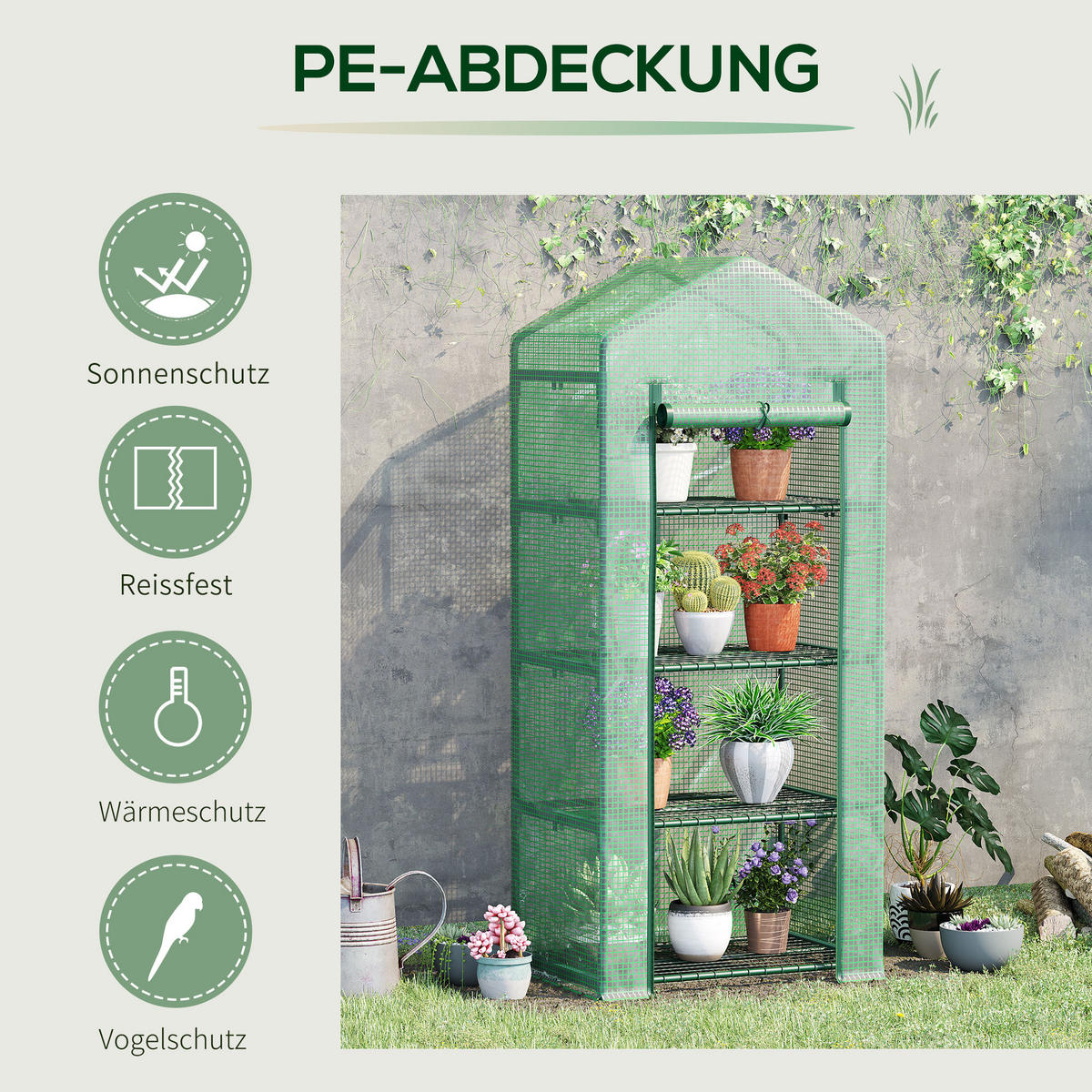 FOLIENGEWÄCHSHAUS, Dunkelgrün, PE, Stahl - Dunkelgrün, Kunststoff (50/160/70cm) - Outsunny