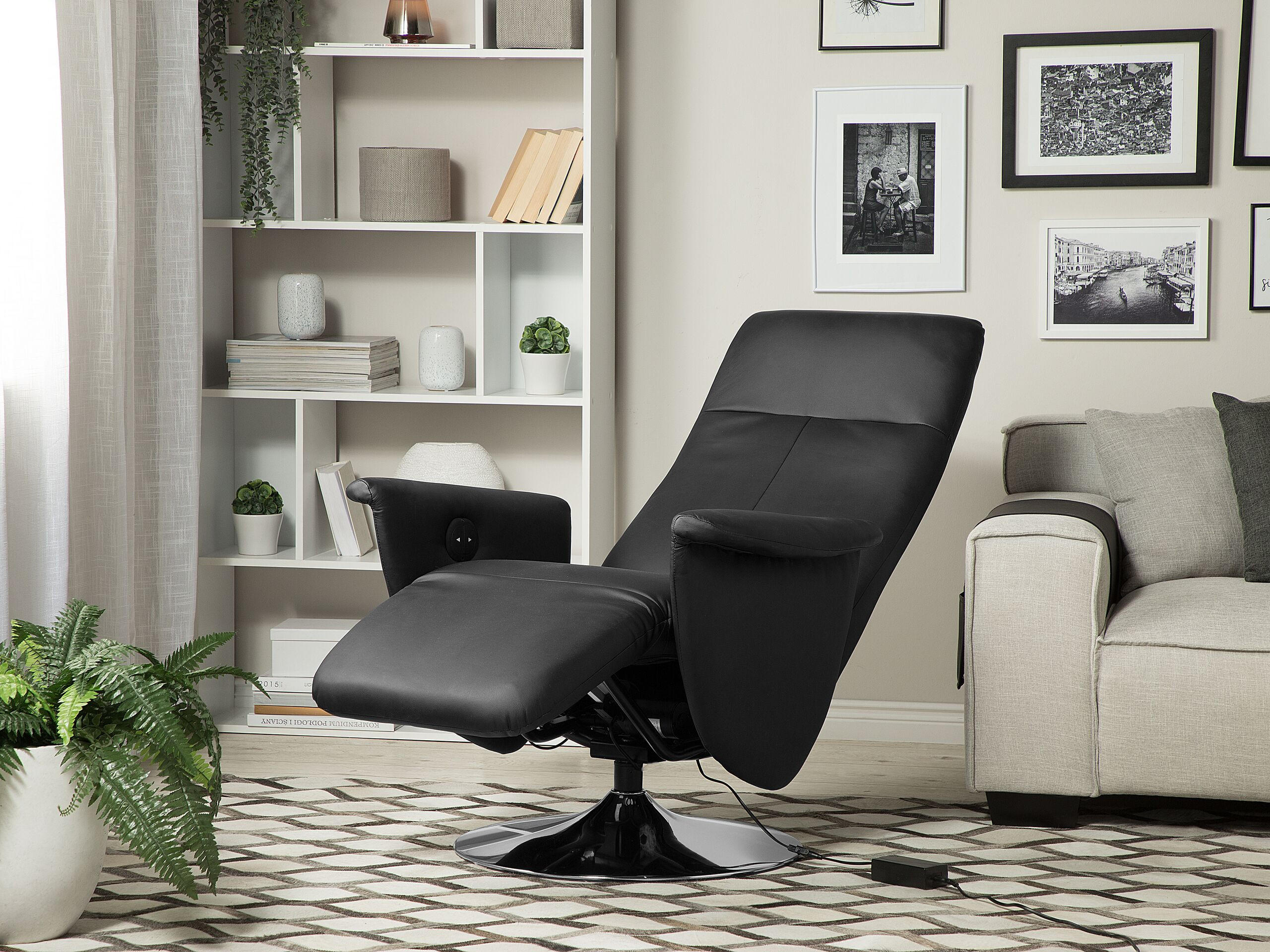 RELAXSESSEL Kunstleder Schwarz elektrisch verstellbar Prime - Schwarz, Textil/Metall (82/113/80cm) - Beliani