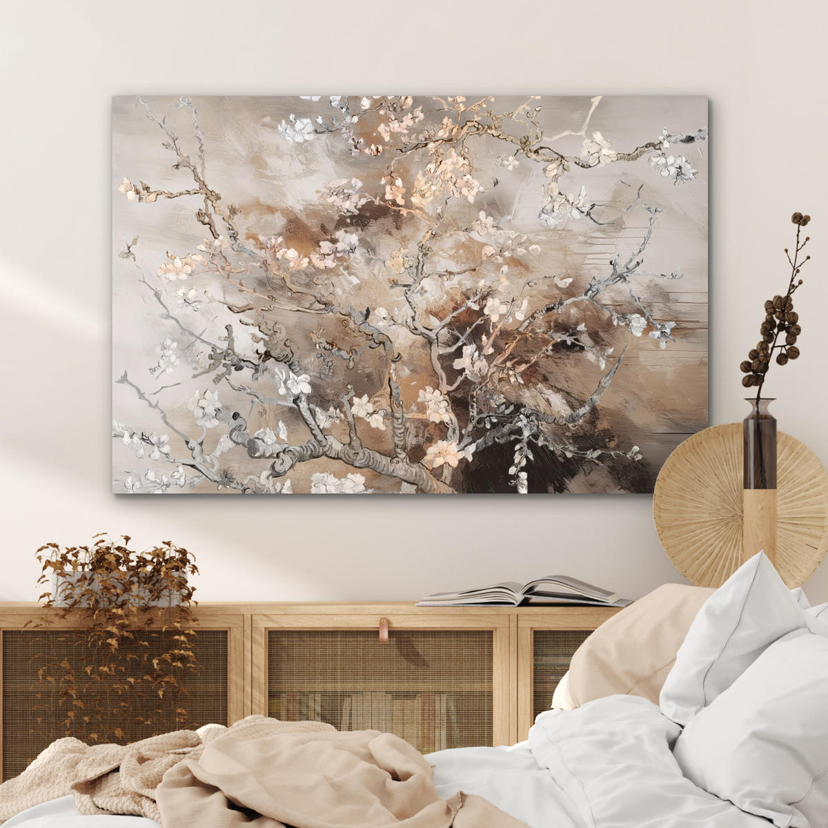METALLBILD Mandelblüte - Kunst - Van Gogh - Beige - Abstrakt 90x60 cm - Braun, Metall (90/60cm) - MuchoWow