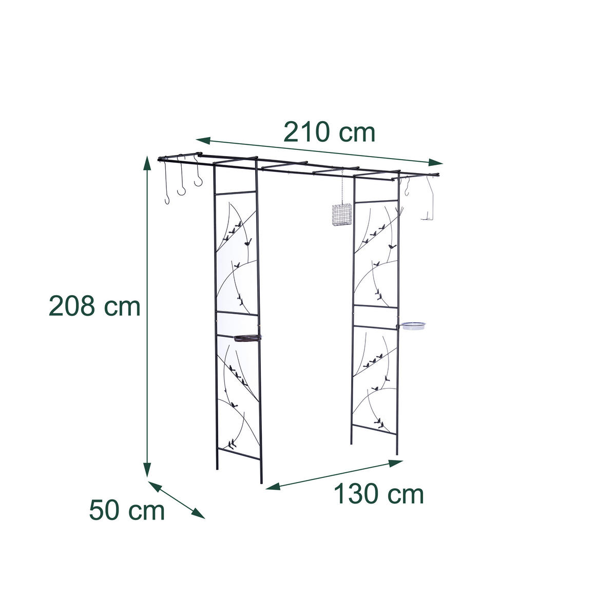 OBLOUK růží – ptačí ráj - černá, kov/plast (210/208/50cm) - Relaxdays