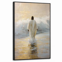 LEINWAND Bilder mit Rahmen - Gemälde - Welle - Jesus - Abstrakt - 60x90 - Goldfarben, Textil (60/90cm) - MuchoWow